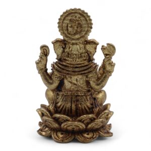 Handcrafted brass Ganesha figurine on a lotus base, symbolising wisdom and good fortune.