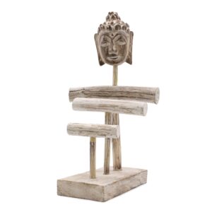 Elegant whitewash stand featuring three branches and a Buddha figure.