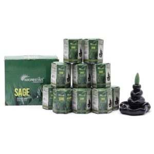 Pack of 10 backflow incense cones with sage aroma for a calming atmosphere