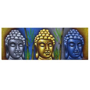 Elegant Buddha painting with three heads and bamboo, perfect for home decor.