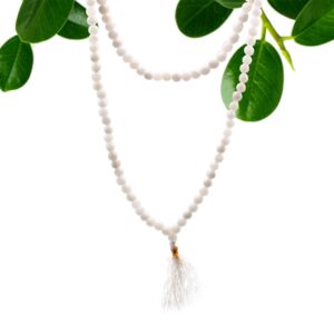 108 bead mala made of white quartz, perfect for mindful practices and meditation.