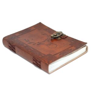 Leather stag notebook with unique design and metal clasps.