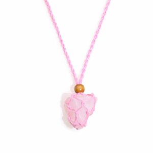 Pink macrame necklace cord showcasing a gemstone for a stylish look.