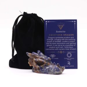 Large dragon head sculpture made from sodalite gemstone.