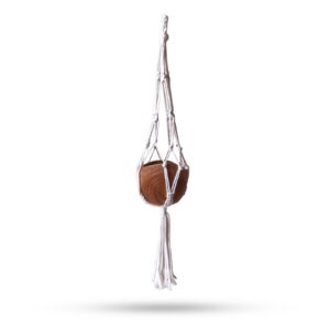 Natural macrame small drop pot holder for stylish home decor.