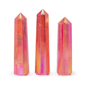 Peach Aurora Crystal Quartz obelisk point standing 9cm tall with shimmering tones.