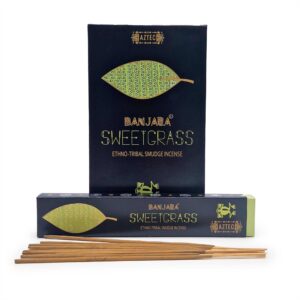 Banjara Sweetgrass Smudge Incense sticks with natural packaging.