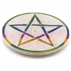 Elegant soapstone disc incense holder in pentagon shape for meditation.