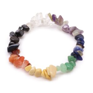 Chipstone bracelet featuring an array of colourful chakra gemstones.