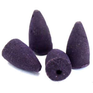 Lavender backflow incense cones creating a calming smoke effect.