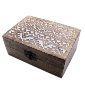 Elegant white washed wooden box featuring a Slavic design, perfect for storage.