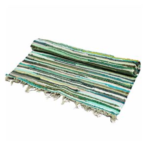 Large rag rug in natural greens, perfect for enhancing living spaces.