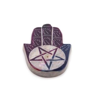 Elegant soapstone Hamsa incense holder in a pentagon shape.