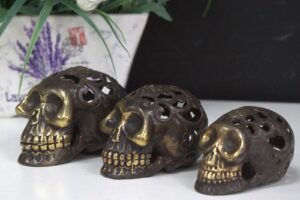 Small vintage brass skull ornament for home decor and Feng Shui.
