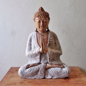Whitewashed Buddha statue, 30cm tall, perfect for home decor and meditation.
