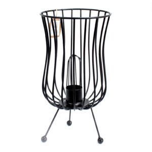 Tall industrial iron lamp with cable and bulb, perfect for home decor.