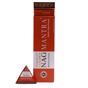 Jumbo Golden Nag Mantra backflow incense cones with elegant packaging.