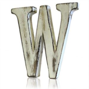 Handmade white letter 'W' from mango wood with a rustic finish.