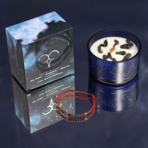 Zodiac Crystal Candle with Gemstone Bracelet for Aries in a serene setting