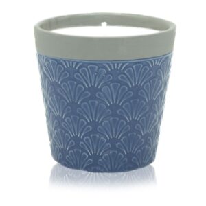 Large blue candle pot with natural soy wax and elegant fragrance.
