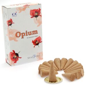 Stamford Premium Incense Cones in a decorative holder for a calming atmosphere.
