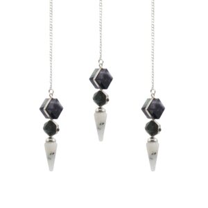 Three-piece pendulum featuring multi fluorite, labradorite, and rainbow moonstone.