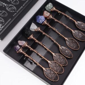 Set of 7 bronze gemstone crystal witch spoons for mindful living.