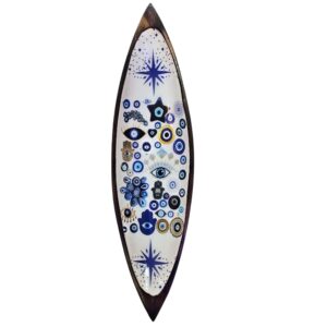 Evil Eye Enamel Incense Bowl made from mango wood, featuring intricate designs.