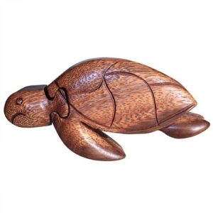 Handmade Sheesham wood Bali Magic Box featuring a sea turtle design.