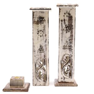 Square design smoke tower crafted from wood, ideal for incense burning.
