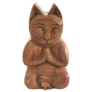 Handcrafted Sheesham wood Bali Magic Box featuring a playful Yoga Cat design.