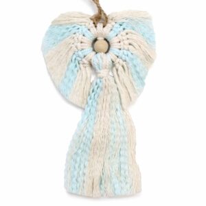Hand woven macrame angel guardian for a baby's room, crafted from Indonesian cotton.