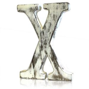Handmade white letter 'X' from mango wood with a rustic finish.