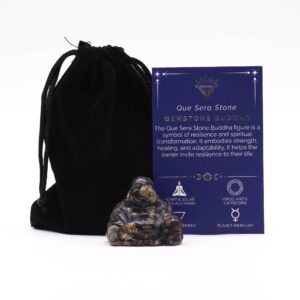 Small Buddha figurine made from Que Sera stone for mindful living.