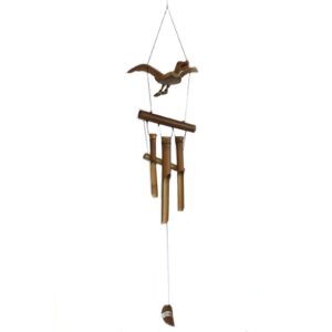 Handmade coconut wind chimes featuring a duck design, perfect for garden decor.