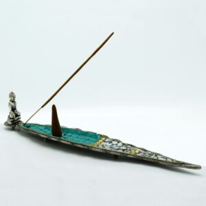 Handcrafted Buddha Long Leaf Tibetan Decor Incense Holder with intricate ceramic design.