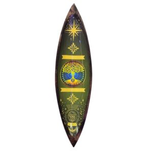 Tree of Life Enamel Incense Bowl made from mango wood with celestial design.
