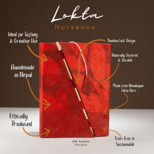 Medium ruby notebook with floral design and bamboo lock for everyday use.