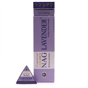Jumbo Golden Nag Lavender backflow incense cones with cascading smoke effect.