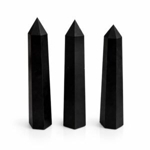 Polished Black Tourmaline Six Face Obelisk Point with deep black tones.
