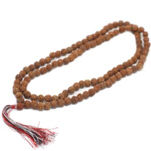 Natural 108 Rudraksha mala with a chunky tassel for mindful living.