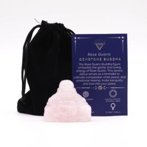 Large rose quartz Buddha statue for spiritual and calming decor.