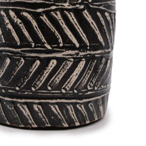 Chocolate Greek taper vase with intricate patterns and a unique design.