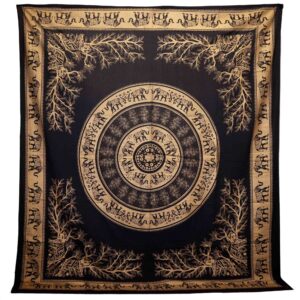 Elegant black and gold elephant bedspread and wall hanging in a jungle design.
