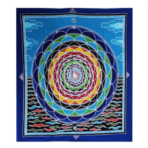 Vibrant Mandala in the Clouds wall art showcasing intricate design and colours.