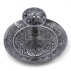 Silver effect mushroom plate incense holder for multiple sticks.