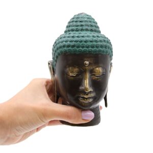Large antique brass Buddha head sculpture for home decor and mindfulness.