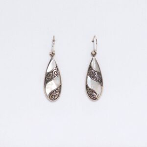 Handmade teardrop earrings featuring shell and silver elements from Bali.