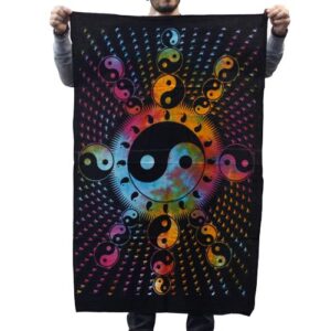 Colourful cotton wall hanging featuring the Yin Yang symbol for vibrant decor.