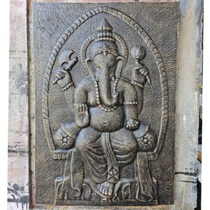 Antique gold relief Ganpati iron frame, perfect for home decor.